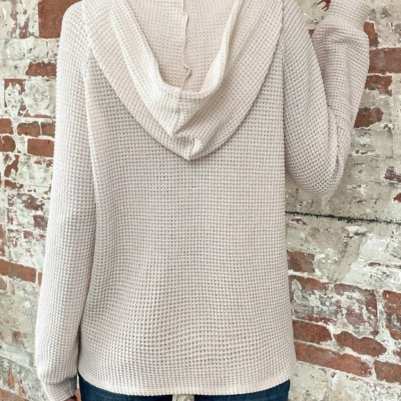 Apricot Casual Womens Half Button Raglan Sleeve Drawstring Hoodie - Picture 2 of 5